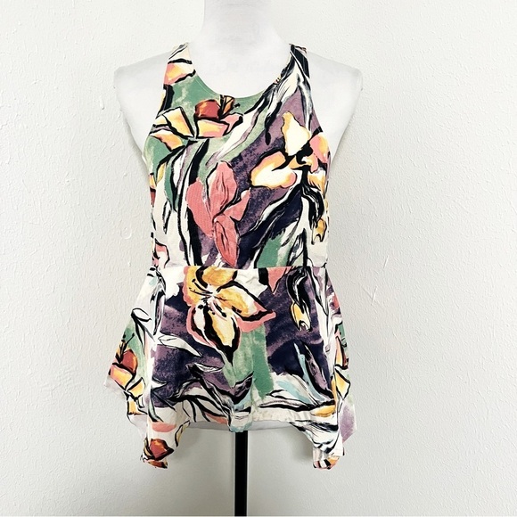Anthropologie HD in Paris Multicolor Lucille Sleeveless Peplum Blouse Sz 6 Boho - Picture 2 of 9
